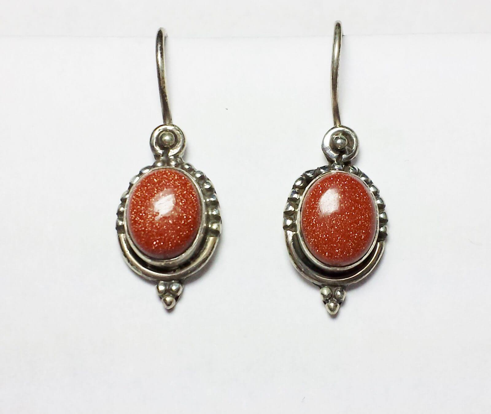 Modern Oval Goldstone 925 Silver Earrings Gold Crown Jewelry