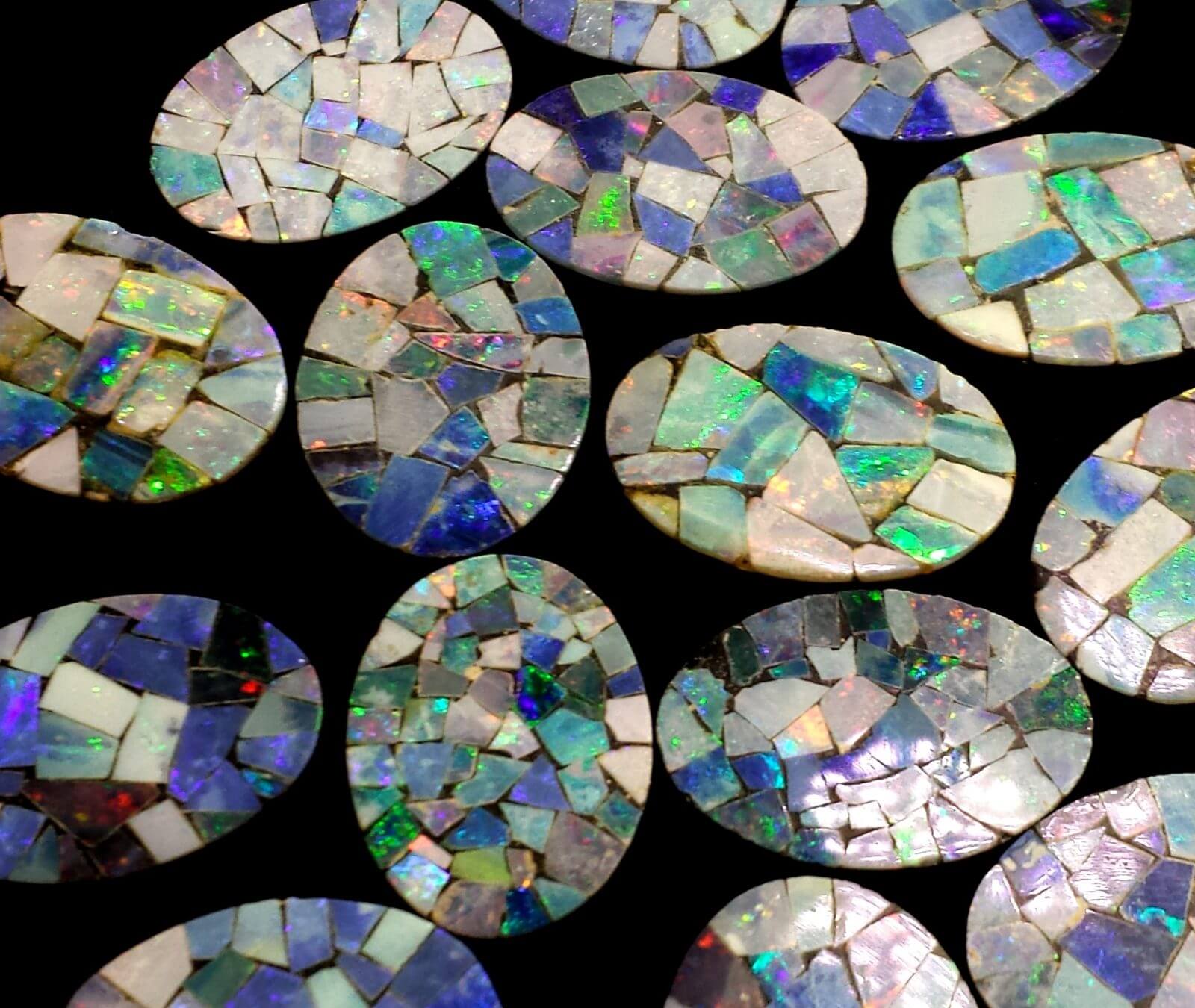 Opal Australian Mosaic Doublet Oval 18x13mm 2 Pcs Gold Crown Jewelry