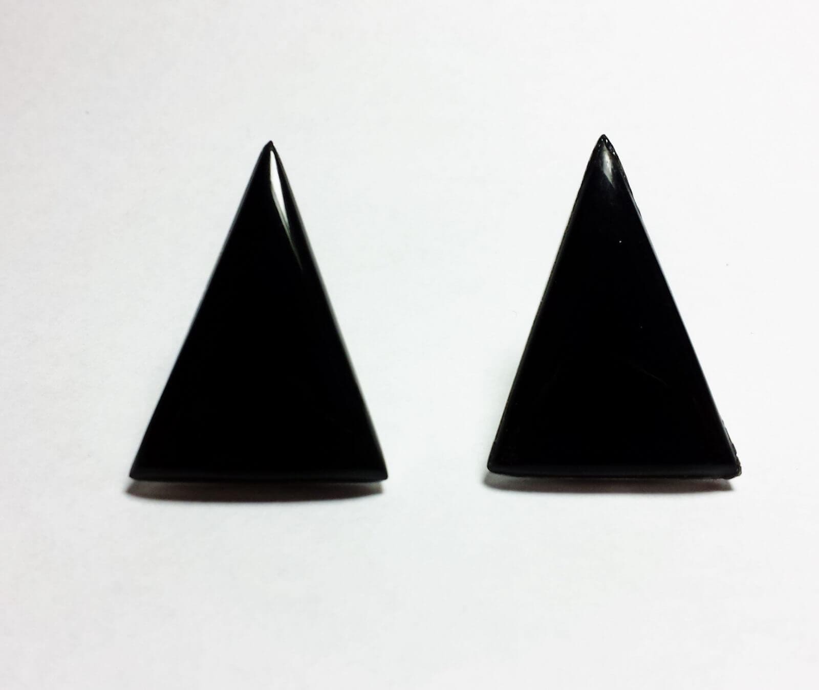 Vintage Triangle Black Onyx Mexican Silver 925 Earrings - Gold 