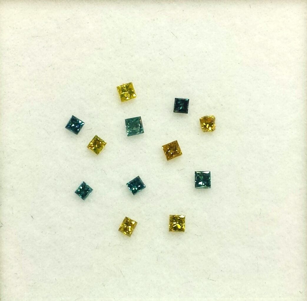 Diamond Mixed Blue & Yellow Princess Cut (12 Pcs) - Gold Crown Jewelry